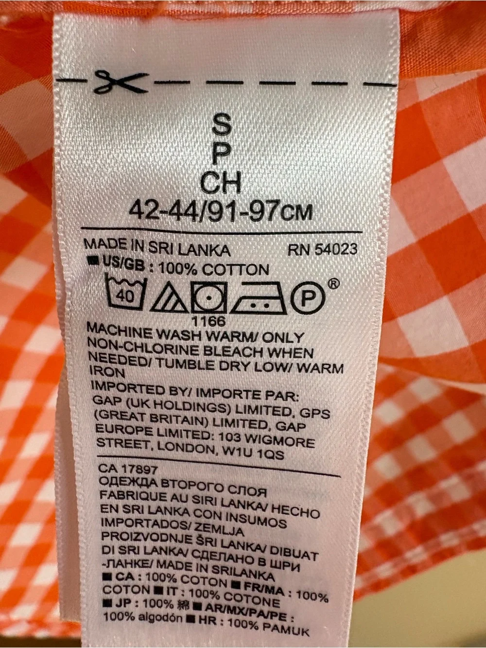 Banana Republic Grant Slim Fit Luxe Stretch Poplin Orange Gingham Size S